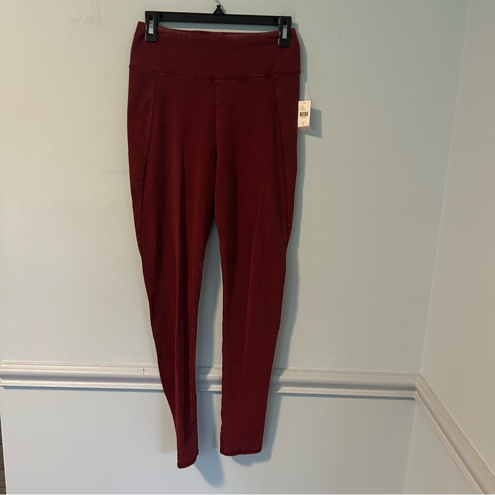 NWT Anthropologie Red Cotton Blend Leggings Size Small